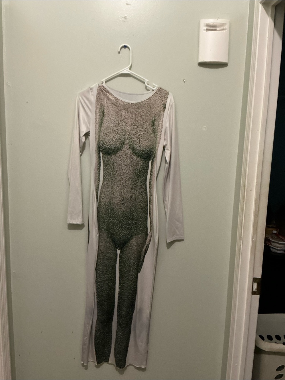 Novelty Body Print Long Sleeve Maxi Dress in Light Gray
